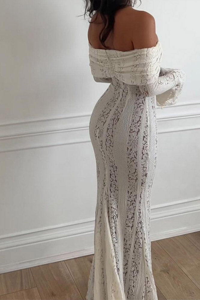 Lace Flared Sleeve off-Shoulder Dress