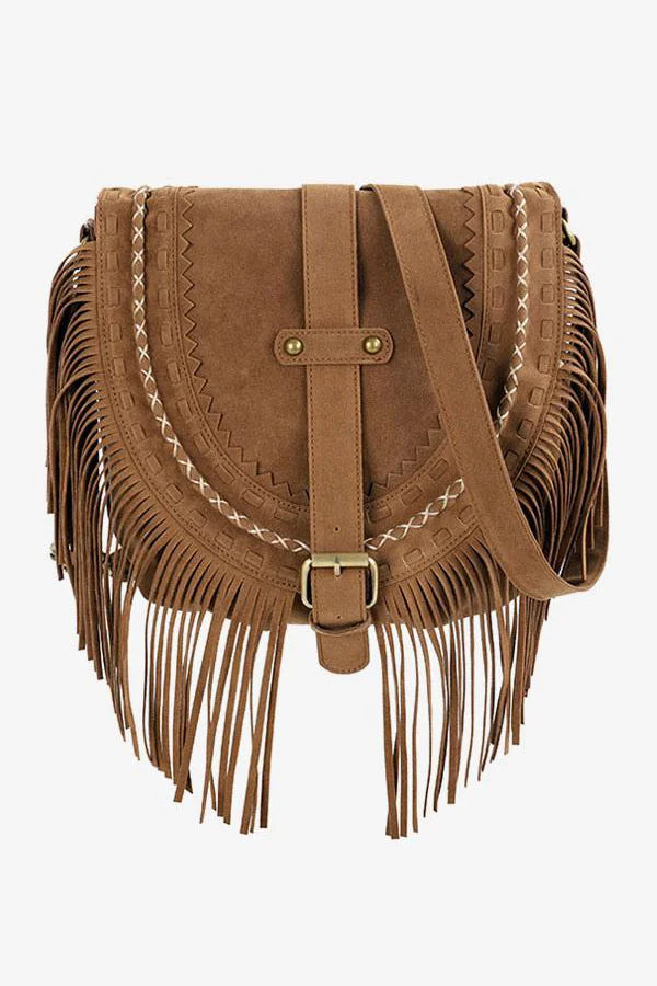 Brown Western Cowboy Style Fringe Crossbody Bag