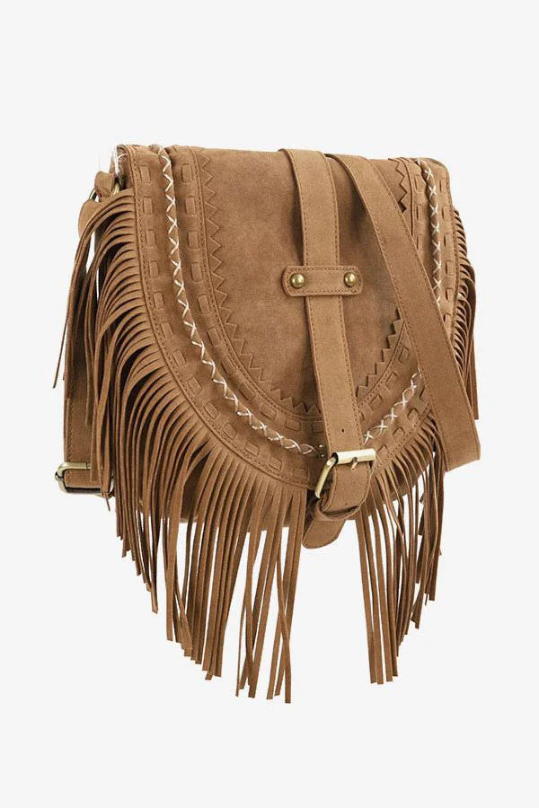 Brown Western Cowboy Style Fringe Crossbody Bag