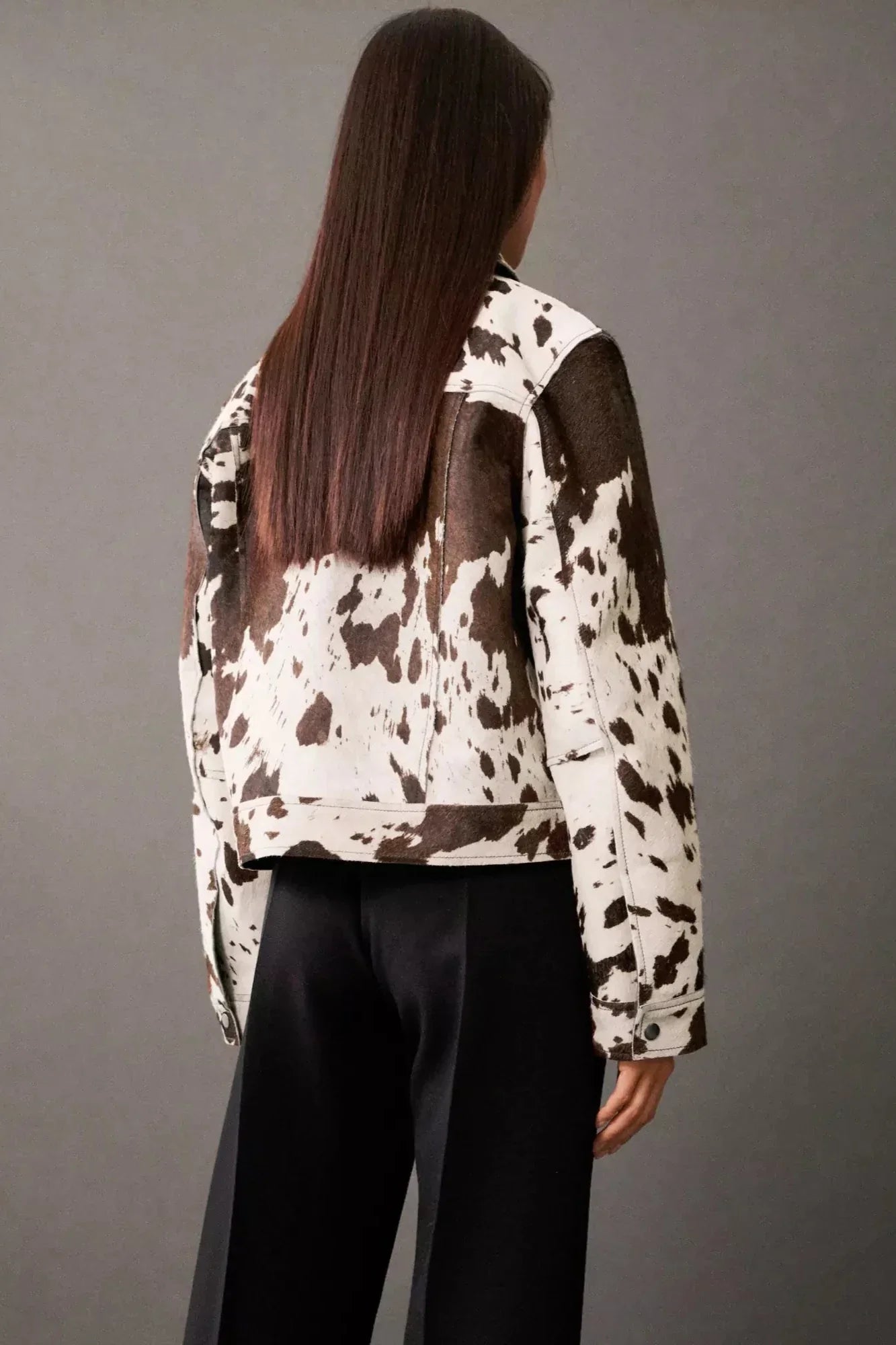 Cow Print Faux Fur Shirt-Style Jacket