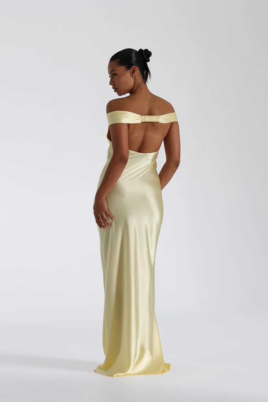 Off Shoulder Satin Maxi Dress