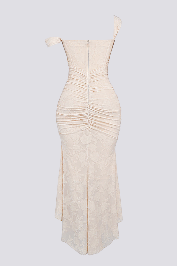 Octavie Ruched Corset Maxi Dress In Beige