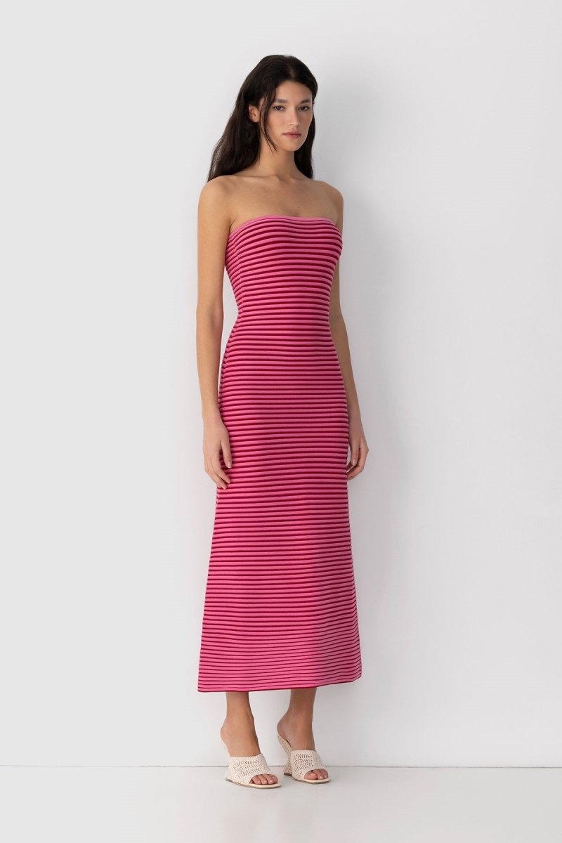 Adela Sleeveless Strip Knit Maxi Dress