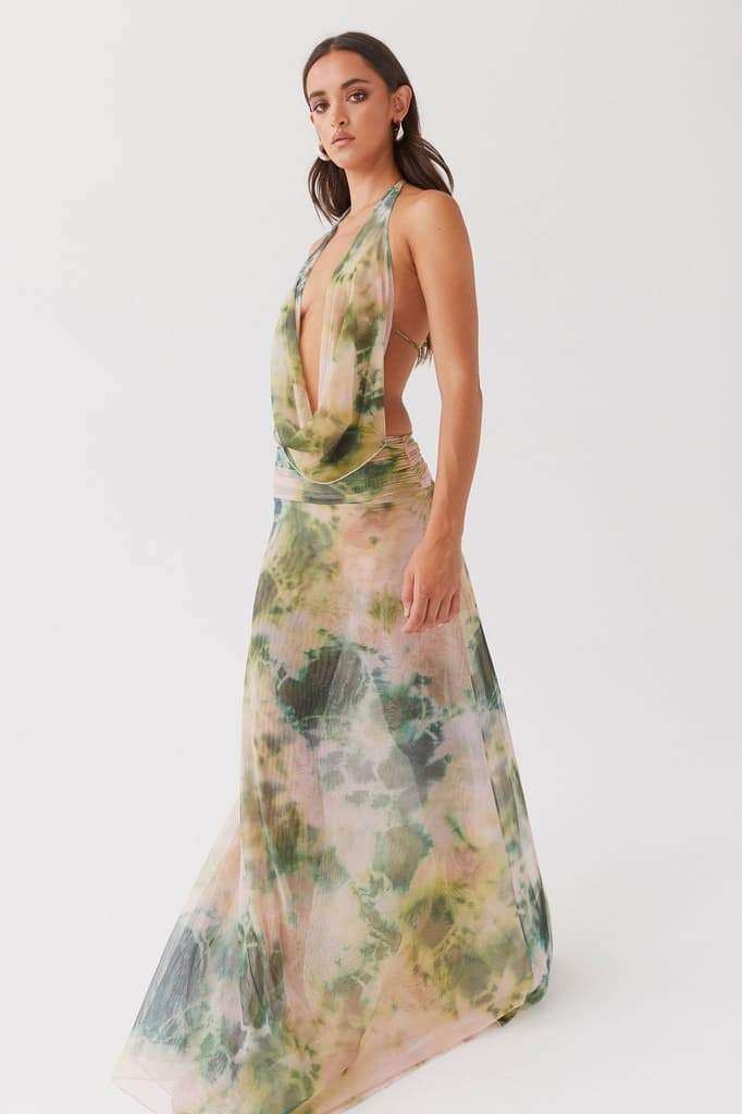 Antonia Printed Halterneck Maxi Dress