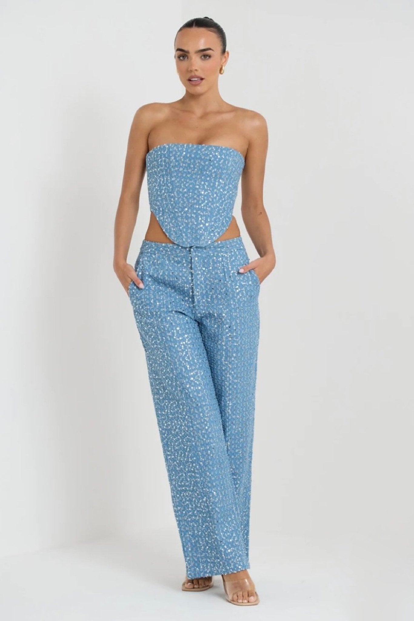 Belinda Sequins Denim Pants Set