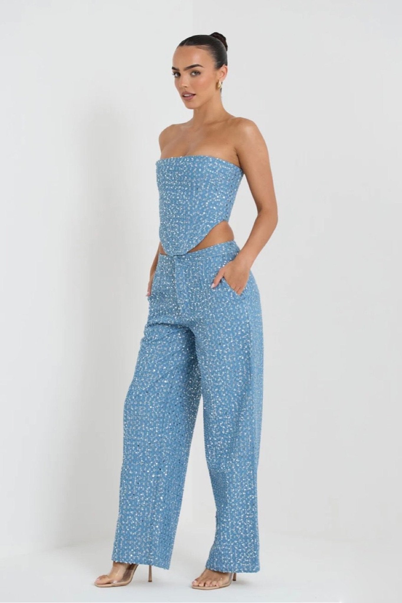 Belinda Sequins Denim Pants Set