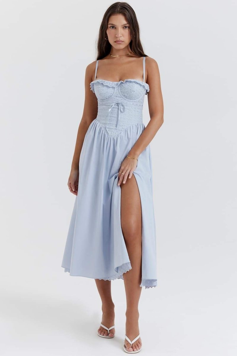 Helen Embroidered Lace Corset Midi Dress