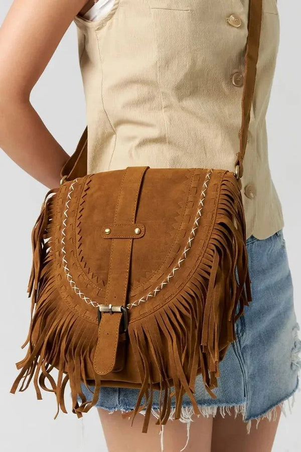 Brown Western Cowboy Style Fringe Crossbody Bag